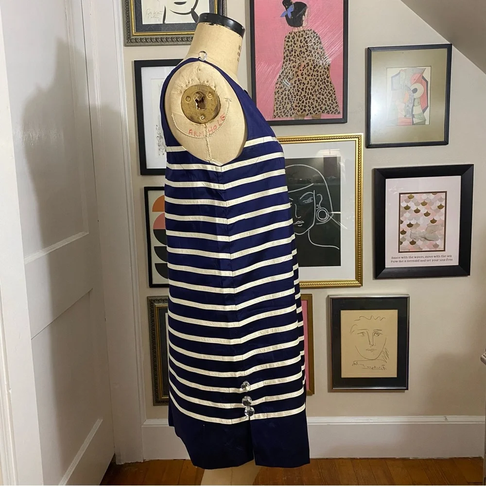 Calypso St. Barth women’s navy blue white silk striped dress sz large - Picture 3 of 10